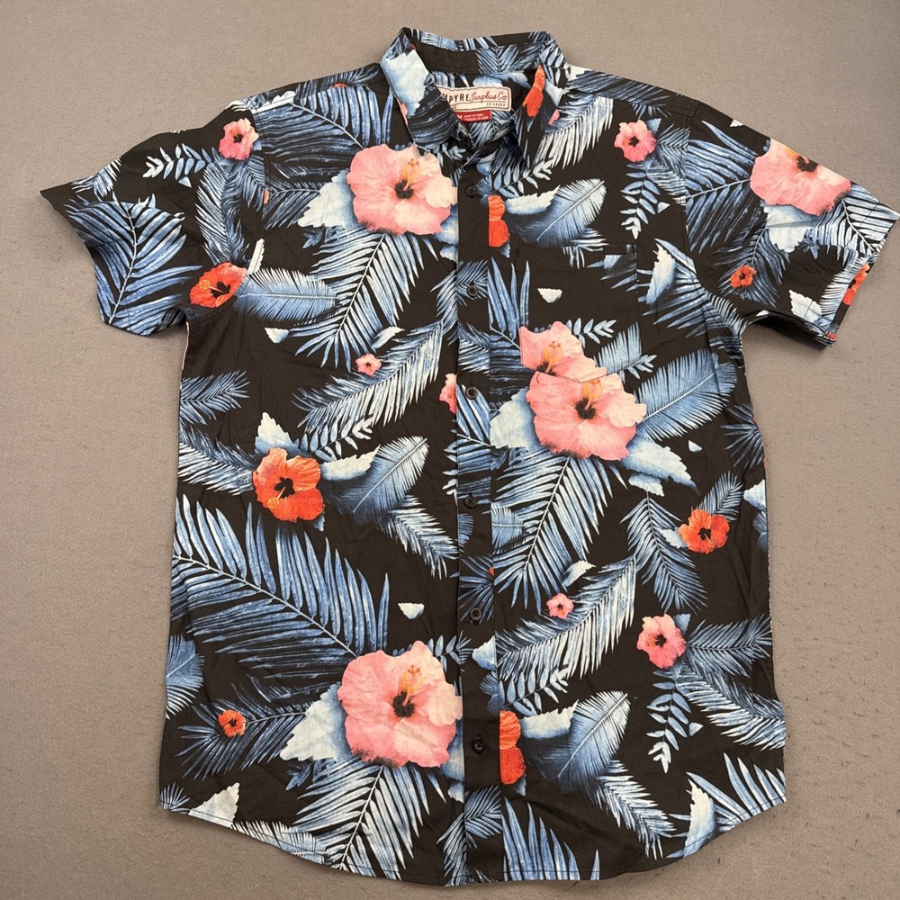 Empyre Surplus Shirt Men's MEDIUM BLUE FLORAL  Short Sleeve Button Up Hawaiian